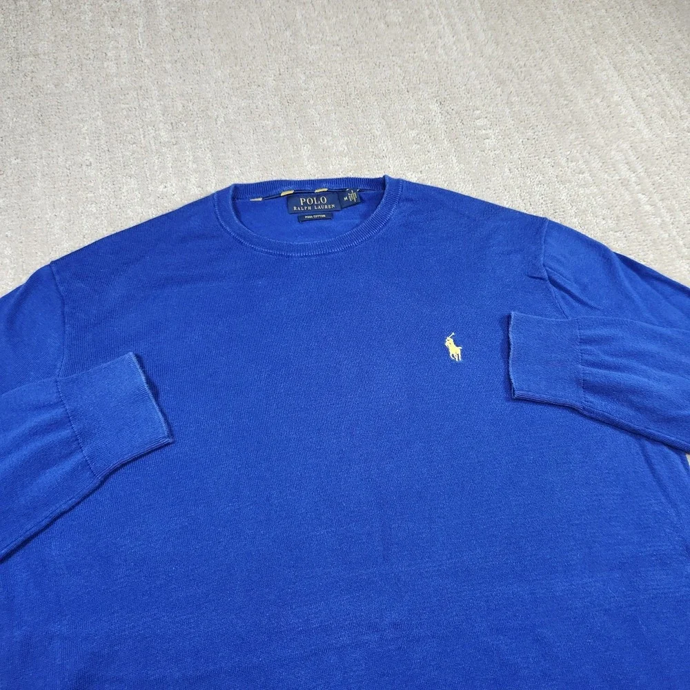 Polo Ralph Lauren Sweater Men Medium Pima Cotton Blue Lightweight Knit Preppy